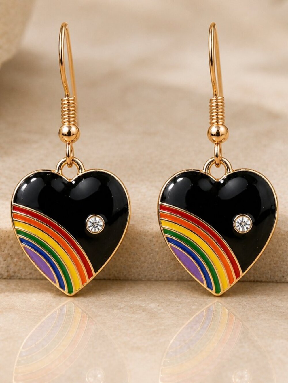 Rainbow Heart Enamel Drop Earrings | Handmade